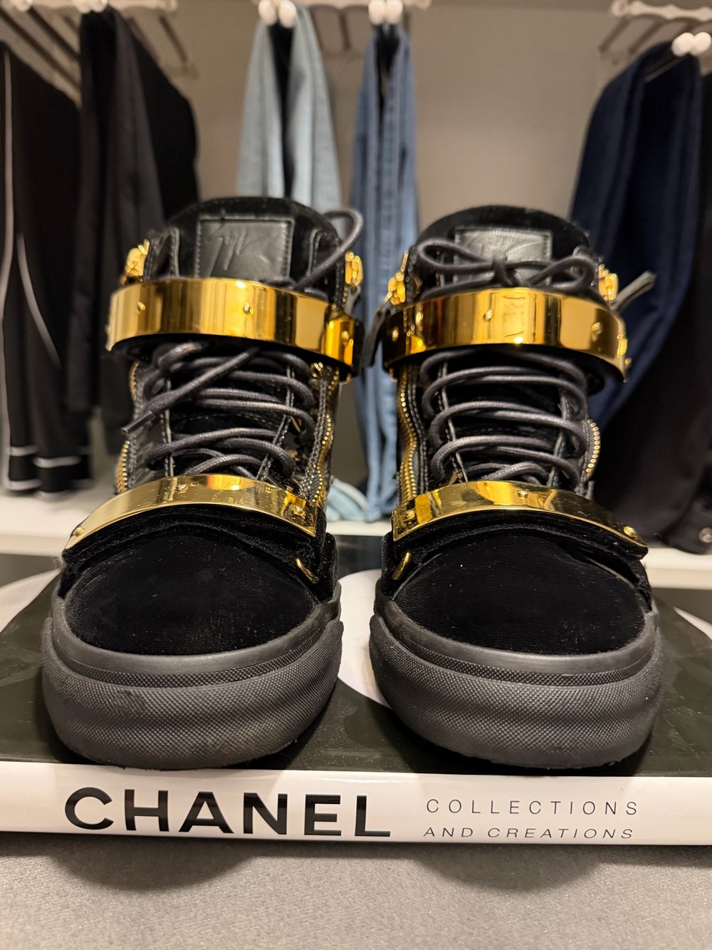 Giuseppe Zanotti Black Men’s High-Top Sneakers with Gold Hardware